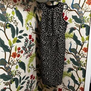 Anthropologie Benicia Jacquard Black and Cream Animal Print Midi Dress
